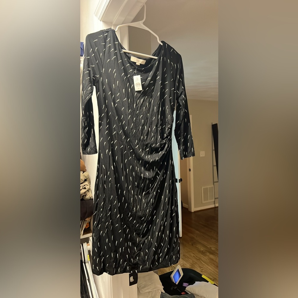 LOFT Black and White Patterned Long Sleeve Dress